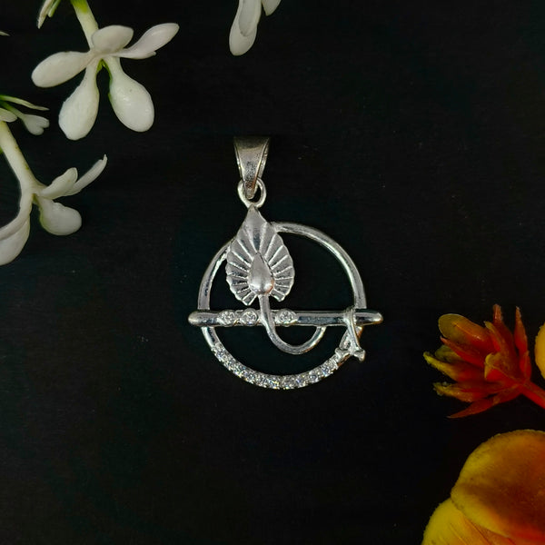 92.5 Sterling Silver Lord Krishna Flute & Peacock Feather Pendant