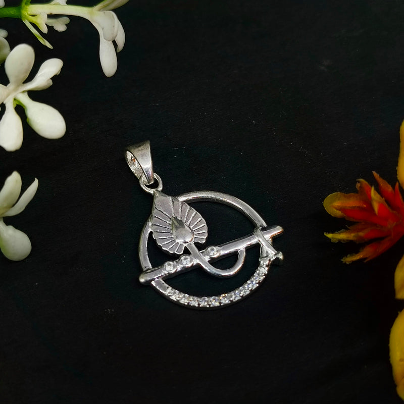 92.5 Sterling Silver Lord Krishna Flute & Peacock Feather Pendant