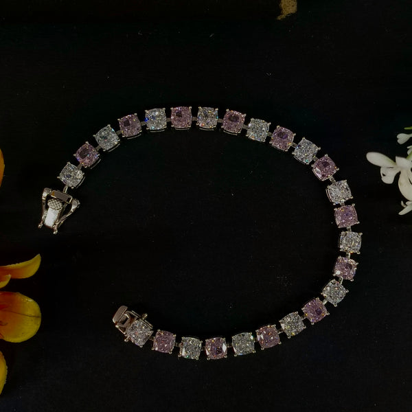 92.5 Sterling Silver Alternating Pink & White Tennis Bracelet