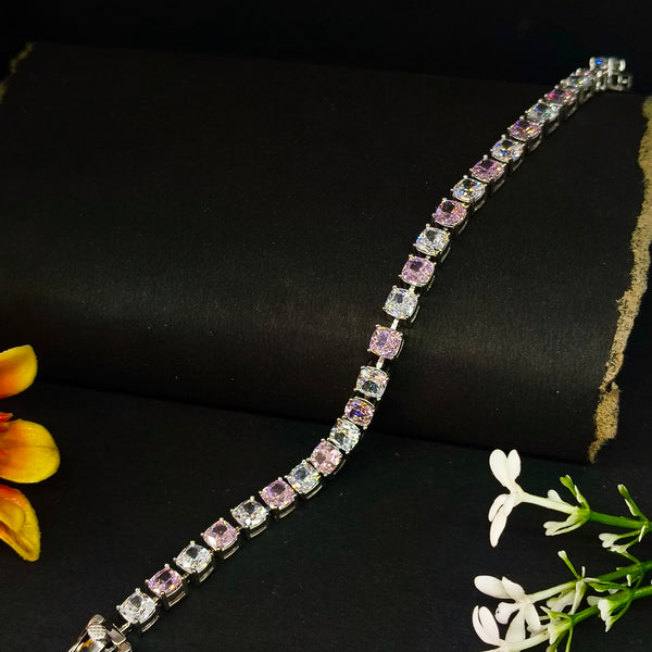 92.5 Sterling Silver Alternating Pink & White Tennis Bracelet