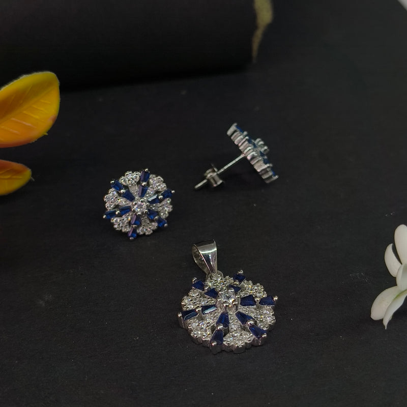 92.5 Sterling Silver Royal Blue Starburst Floral Jewelry Set
