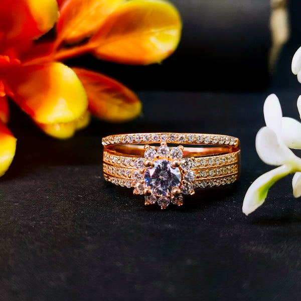 92.5 Rose Gold Radiant Sunflower Tiered Halo Statement Ring