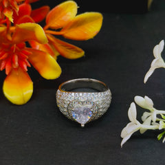 92.5 Sterling Silver Heart-Cut Solitaire & Pavé Statement Ring