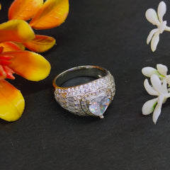 92.5 Sterling Silver Heart-Cut Solitaire & Pavé Statement Ring