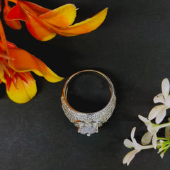 92.5 Sterling Silver Heart-Cut Solitaire & Pavé Statement Ring