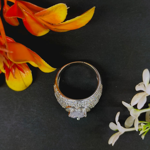 92.5 Sterling Silver Heart-Cut Solitaire & Pavé Statement Ring