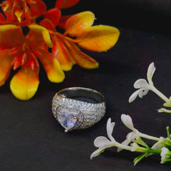 92.5 Sterling Silver Heart-Cut Solitaire & Pavé Statement Ring