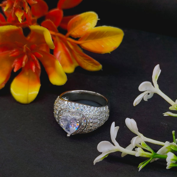 92.5 Sterling Silver Heart-Cut Solitaire & Pavé Statement Ring