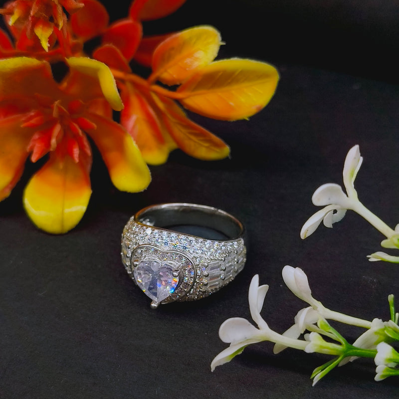 92.5 Sterling Silver Heart-Cut Solitaire & Pavé Statement Ring