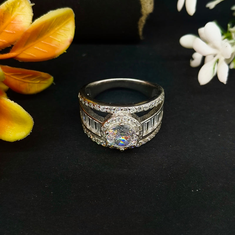 92.5 Sterling Silver Radiant Tiered Halo & Baguette Statement Ring
