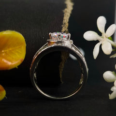 92.5 Sterling Silver Radiant Tiered Halo & Baguette Statement Ring