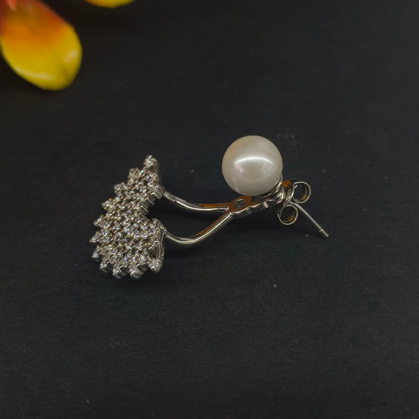 92.5 Sterling Silver Dual-Style Pearl & CZ Fan Jacket Earrings