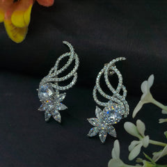 92.5 Sterling Silver Radiant Marquise Floral Wave Earrings