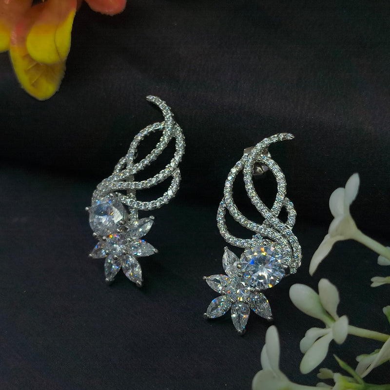 92.5 Sterling Silver Radiant Marquise Floral Wave Earrings