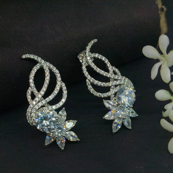 92.5 Sterling Silver Radiant Marquise Floral Wave Earrings
