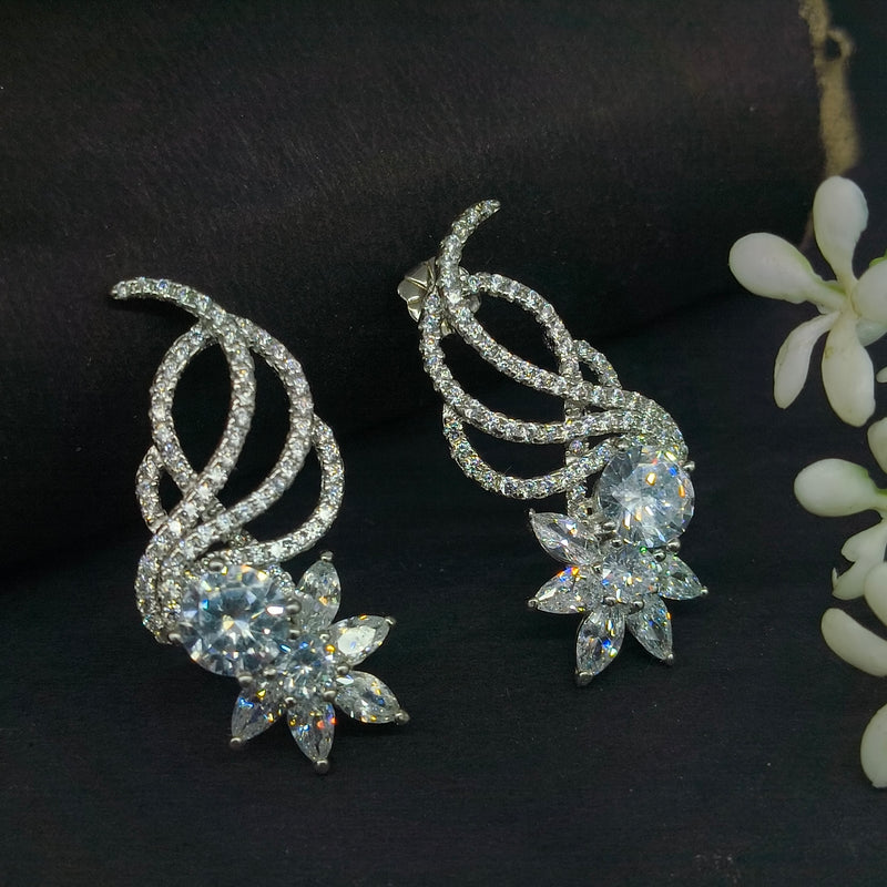 92.5 Sterling Silver Radiant Marquise Floral Wave Earrings