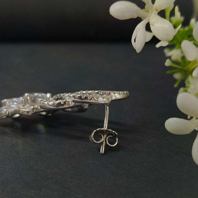 92.5 Sterling Silver Radiant Marquise Floral Wave Earrings