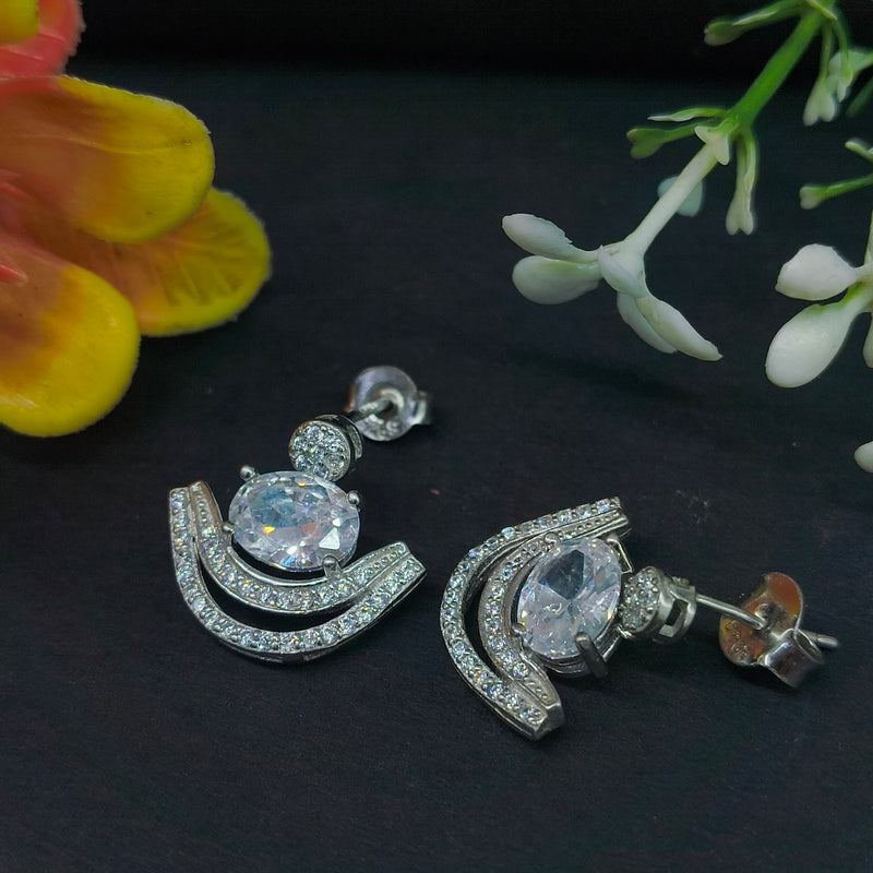 92.5 Sterling Silver Oval Solitaire & Crescent Jacket Earrings