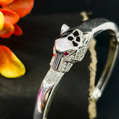 92.5 Sterling Silver Panther Head Iced-Out Statement Bangle