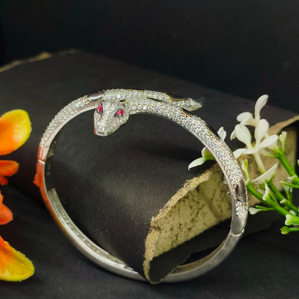 92.5 Sterling Silver Iced-Out Snake Statement Bangle
