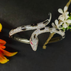 92.5 Sterling Silver Iced-Out Snake Statement Bangle