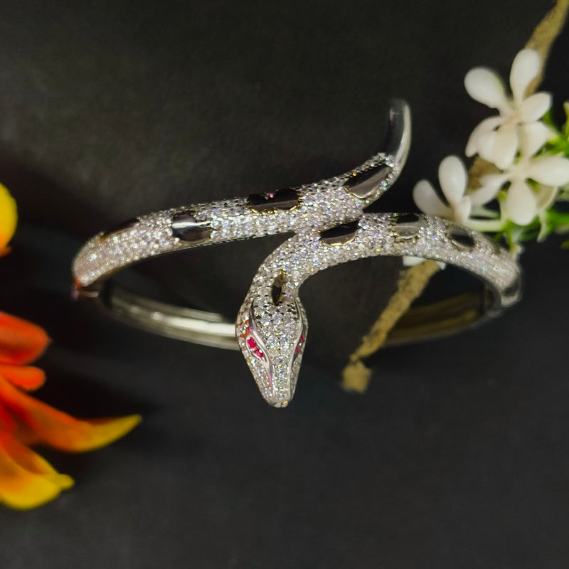 92.5 Sterling Silver Iced-Out Snake Statement Bangle