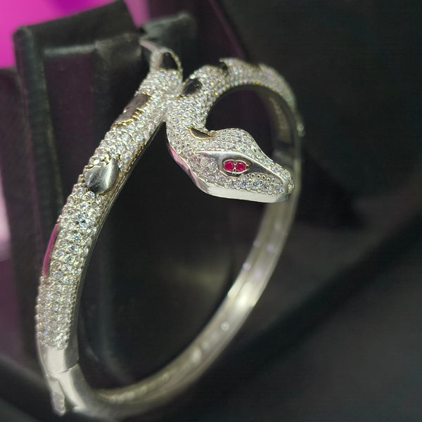 92.5 Sterling Silver Iced-Out Snake Statement Bangle