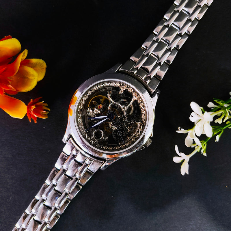 Men’s 92.5 Sterling Silver Open-Heart Skelio Automatic Watch