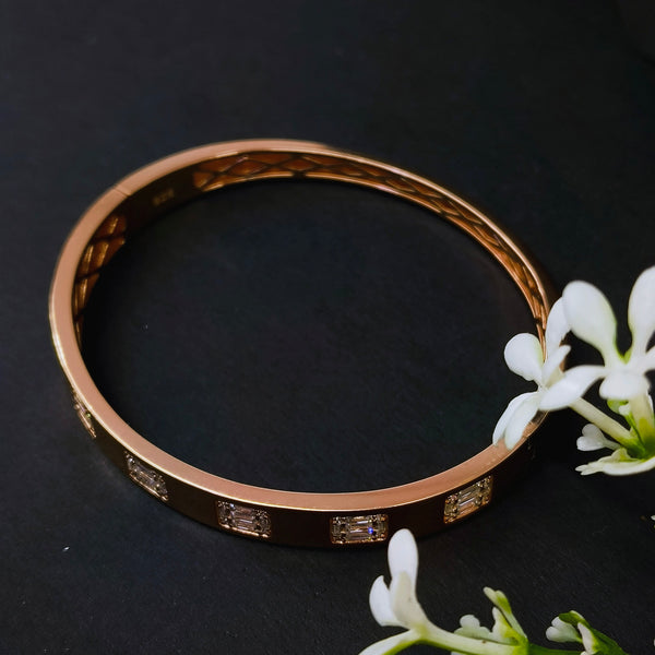 92.5 Sterling Silver Rose Gold Baguette-Cut Luxury Kada