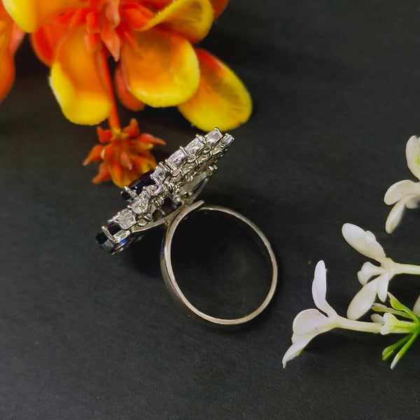 92.5 Sterling Silver Blue Sapphire & Diamond-White Statement Ring