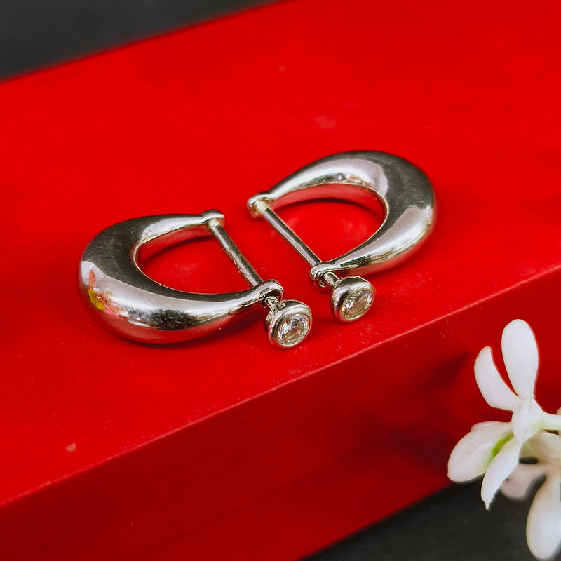 92.5 Sterling Silver Minimalist Solitaire Hoop Earrings