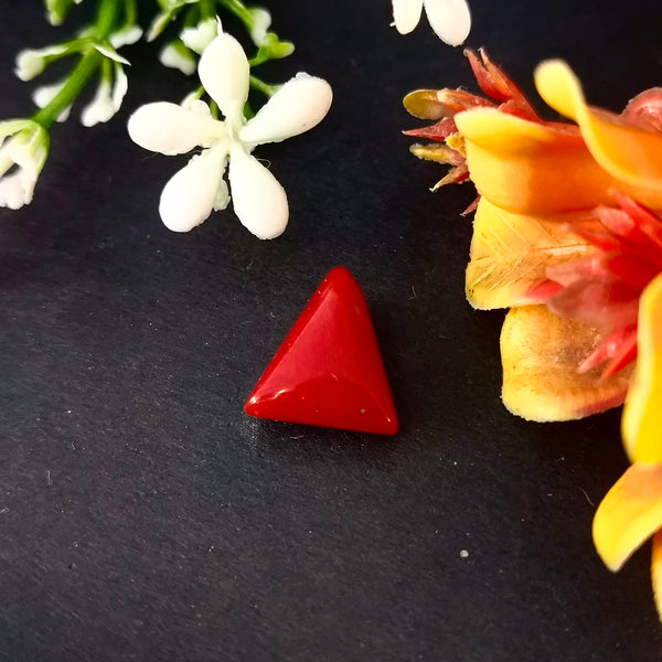 Natural Red Coral (Moonga) Triangular-Cut Loose Gemstone