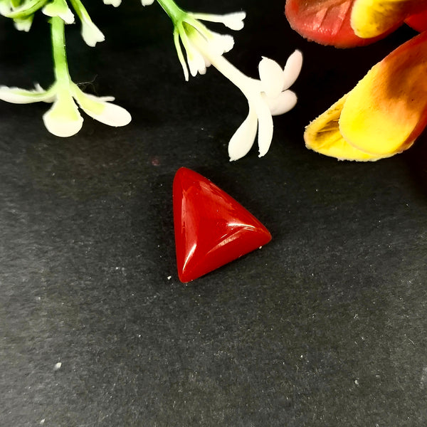Natural Red Coral (Moonga) Triangular-Cut Loose Gemstone