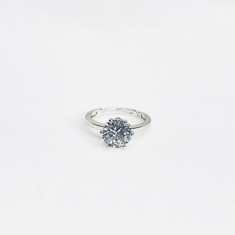 Silver Round Brilliant Diamond Cut Zirconia Solitaire Ring