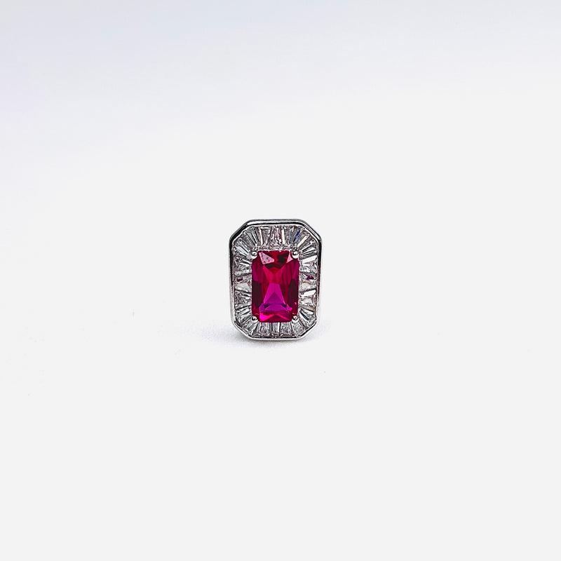 Silver CZ Stone Ruby Solitaire Top
