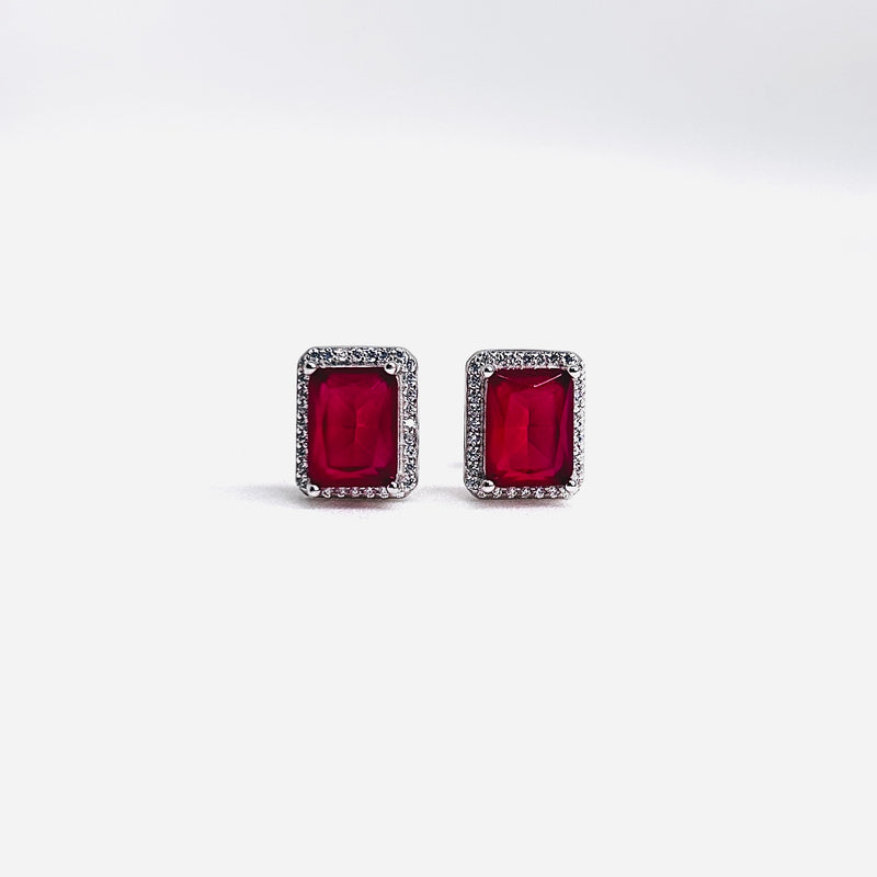 Silver CZ Stone With Square Ruby Solitaire Top
