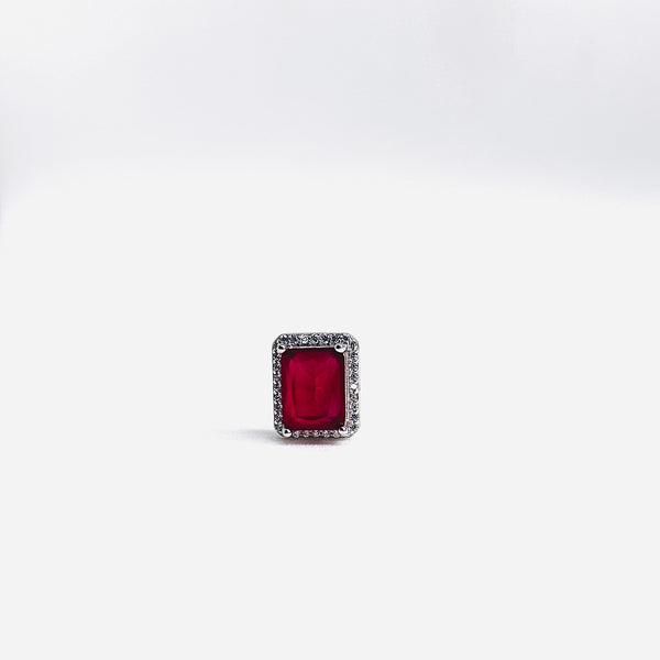 Silver CZ Stone With Square Ruby Solitaire Top