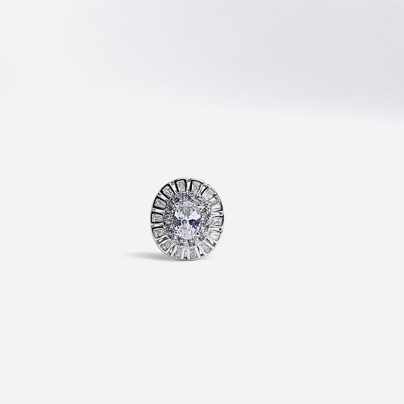 Silver CZ Stone With Round Solitaire Top