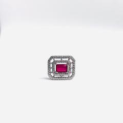 Silver CZ Stone With Ruby Solitaire Top