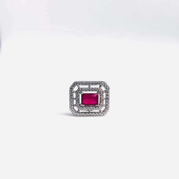 Silver CZ Stone With Ruby Solitaire Top