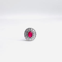 Silver CZ Stone With Ruby Solitaire Top