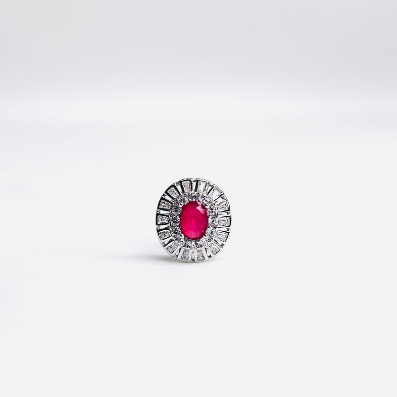 Silver CZ Stone With Ruby Solitaire Top