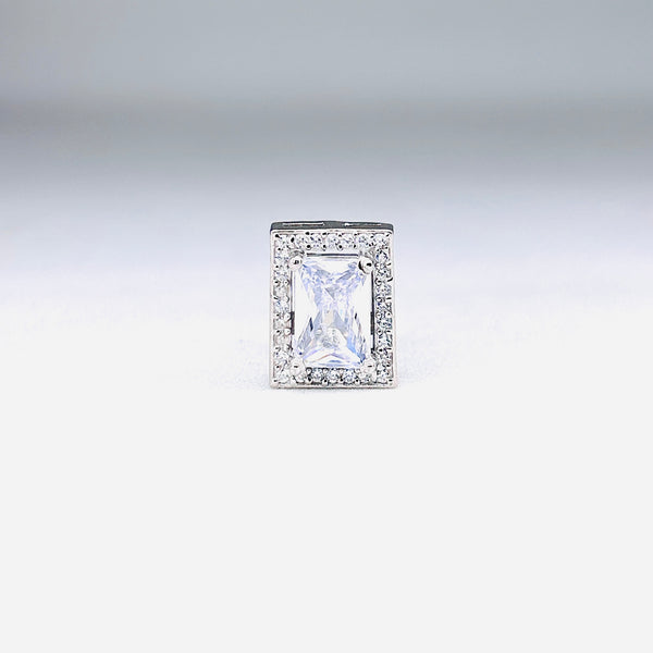 Silver CZ Stone With Square Solitaire Top