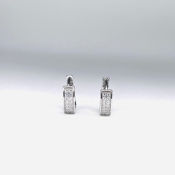 Silver CZ Stone With Double  Line Earring