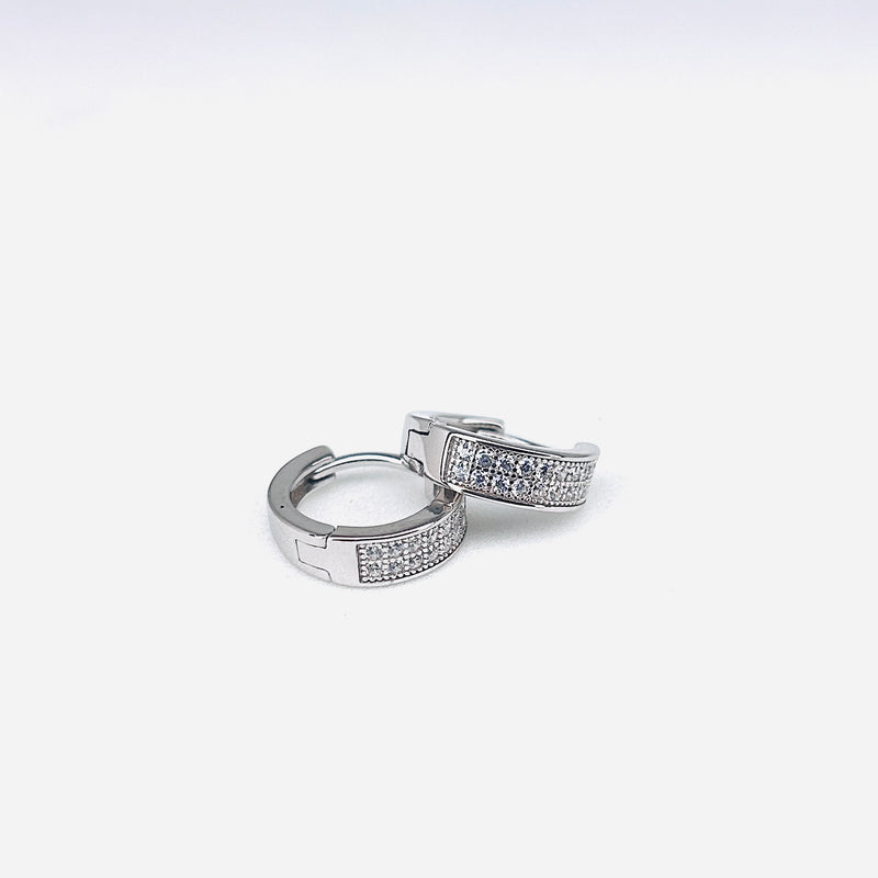 Silver CZ Stone Double Line Solitaire Earring