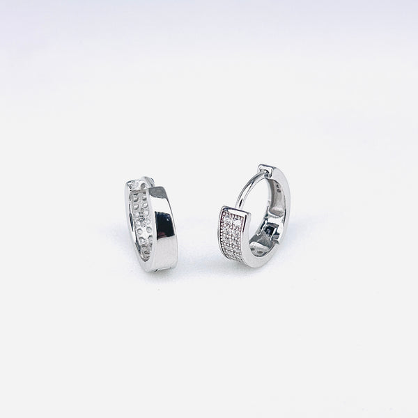 Silver CZ Stone Double Line Solitaire Earring