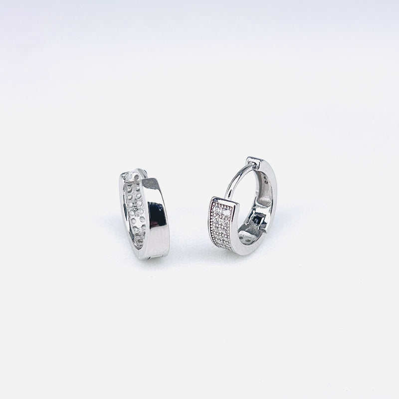 Silver CZ Stone Double Line Solitaire Earring