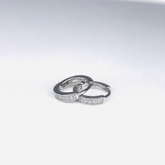 Silver CZ Stone With Double  Line Earring