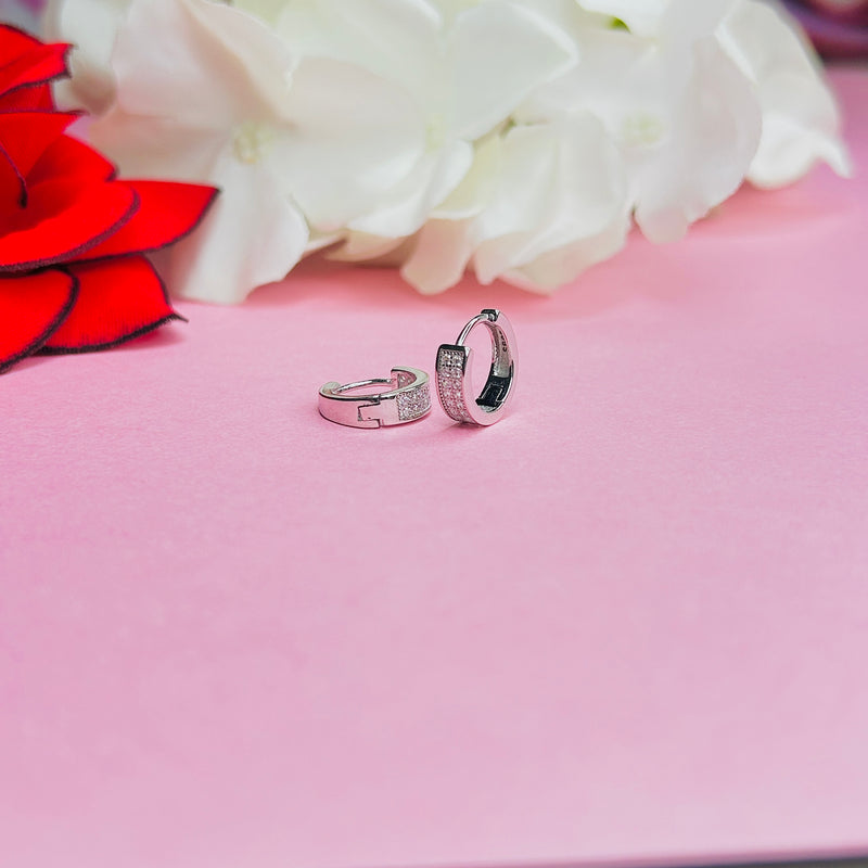 Silver CZ Stone Double Line Solitaire Earring