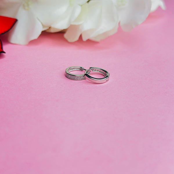 Silver CZ Stone With Double  Line Earring